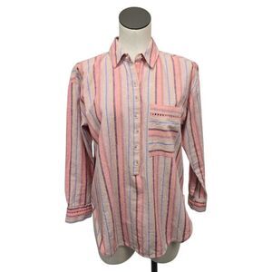 Maeve‎ by Anthropologie Size XS Lida Pink Striped Popover Top Linen Shirt Button